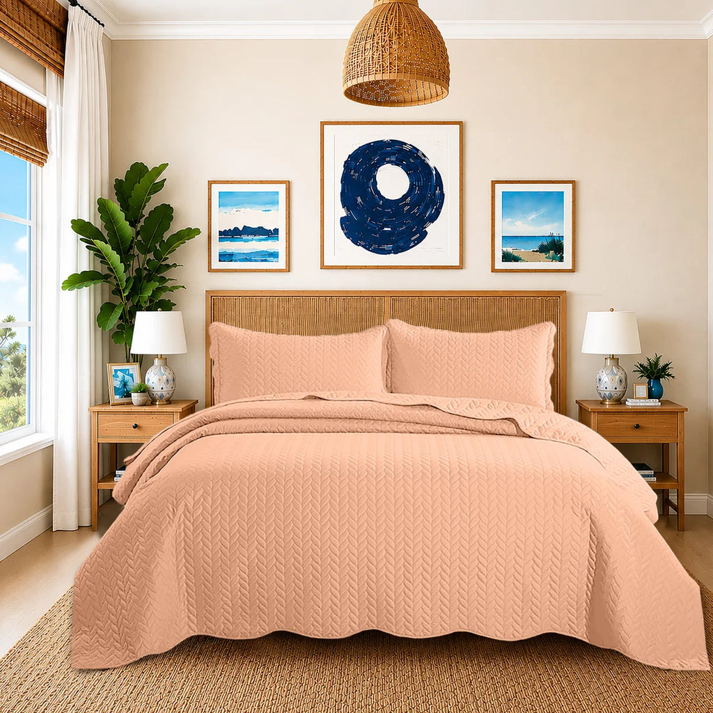California King Embossed Microfiber Coverlet Set – Lightweight & Oversized for Summer Comfort