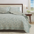 Blue Border Floral Quilt Set With Shams