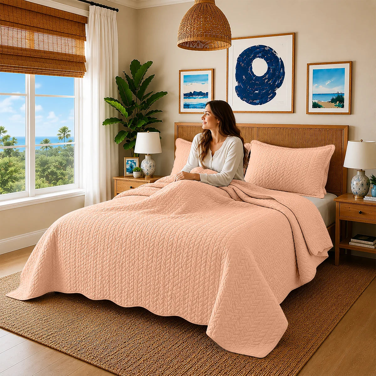 California King Embossed Microfiber Coverlet Set – Lightweight & Oversized for Summer Comfort