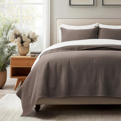 100% Cotton Quilt, Pre-Washed Modern Grid Stitch Lightweight Bedspread Coverlet For All Season, Oversized 3-Piece Quilt Set With 2 Pillow Shams