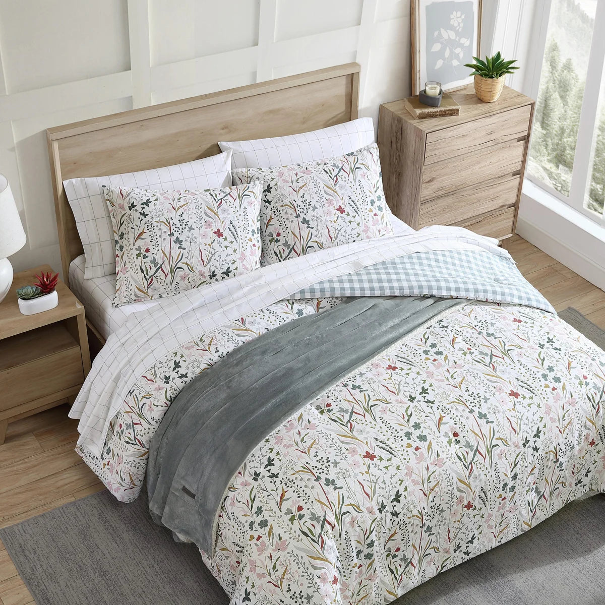 Woodland Forest Cotton Reversible Pink Comforter Set