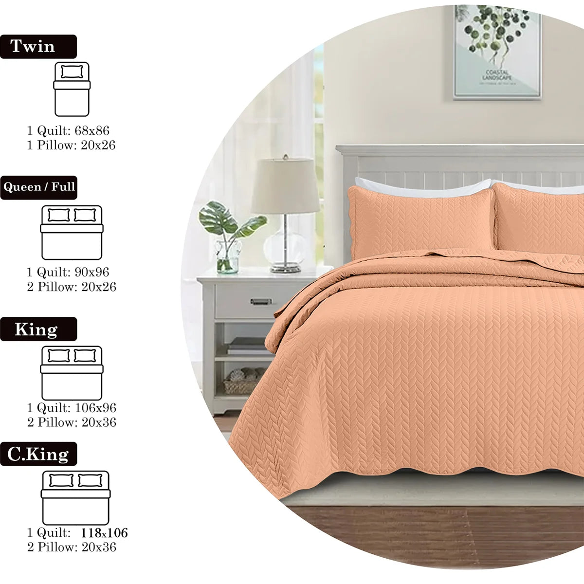 California King Embossed Microfiber Coverlet Set – Lightweight & Oversized for Summer Comfort