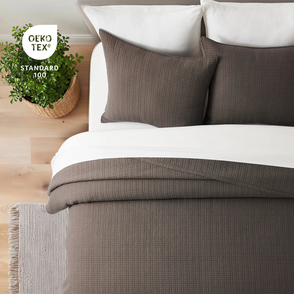 100% Cotton Quilt, Pre-Washed Modern Grid Stitch Lightweight Bedspread Coverlet For All Season, Oversized 3-Piece Quilt Set With 2 Pillow Shams