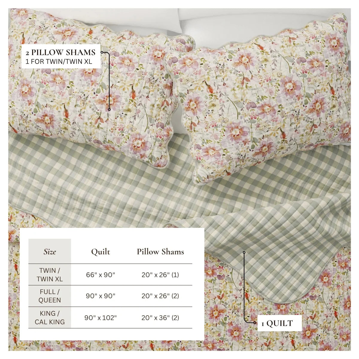 Floral Bloom Scalloped Quilt Set