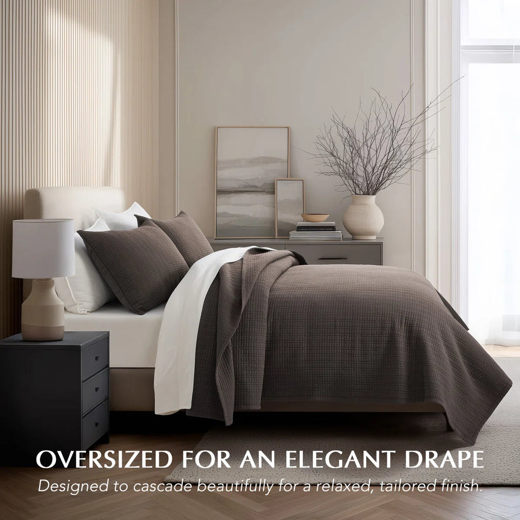 100% Cotton Quilt, Pre-Washed Modern Grid Stitch Lightweight Bedspread Coverlet For All Season, Oversized 3-Piece Quilt Set With 2 Pillow Shams
